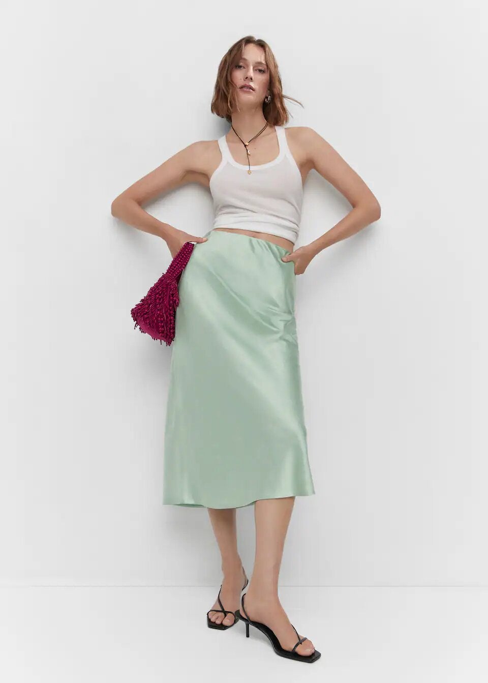 Mango Midi Satin Skirt 3078