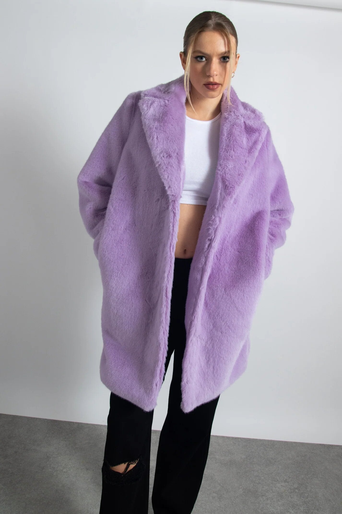 Daisy Street + Lilac Faux Fur Coat