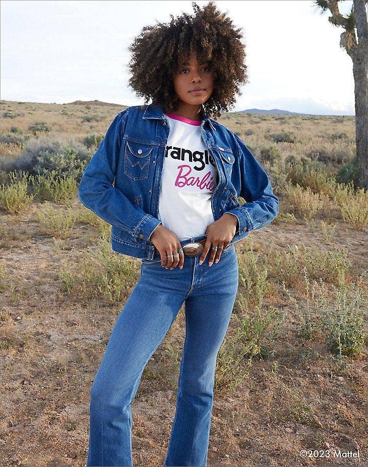 Wrangler x Barbie Girl's Rainbow Ringer Tee in Orchid Pink