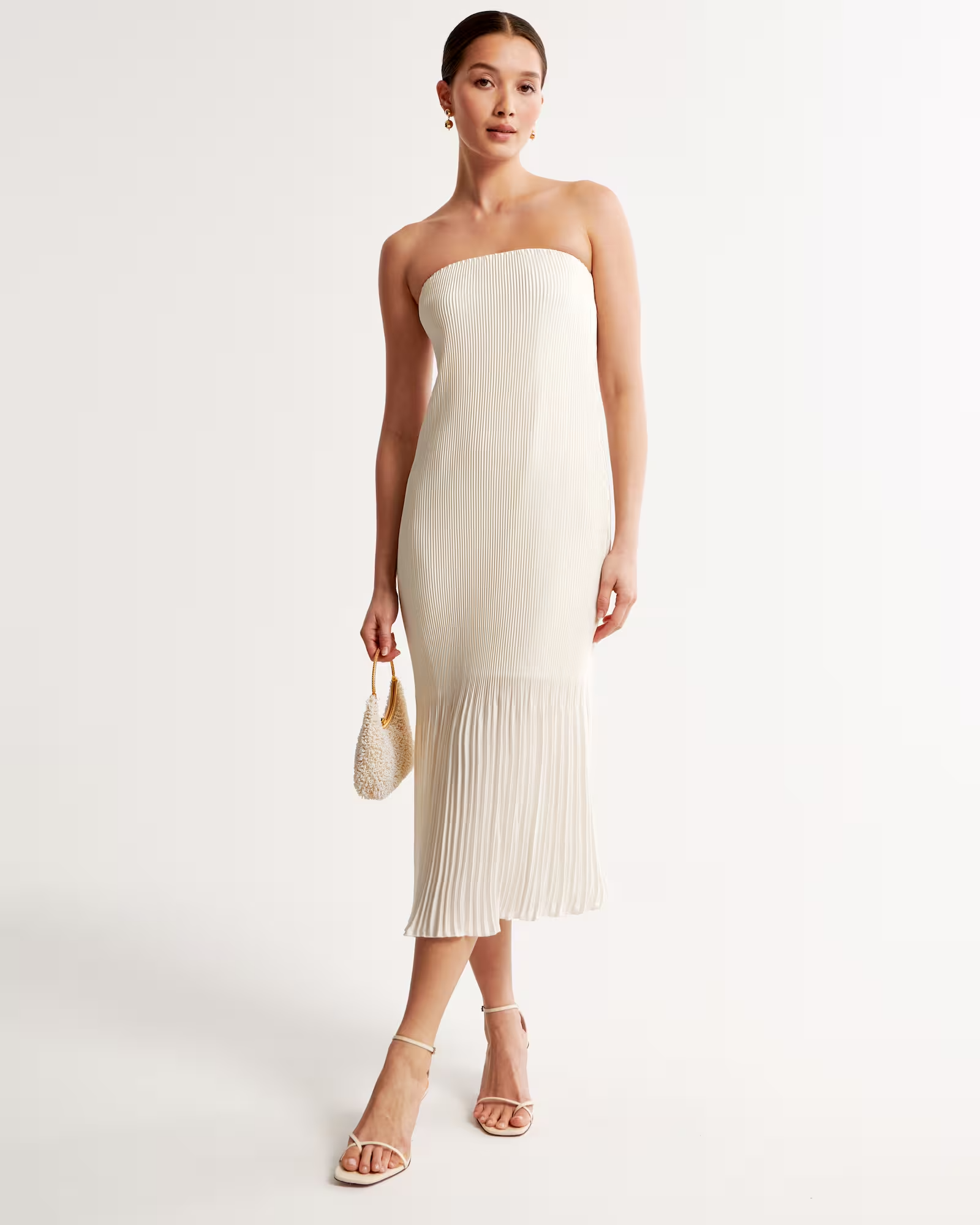 Shop the Artemis Accordion Pleat Strappy Back Midi Dress White