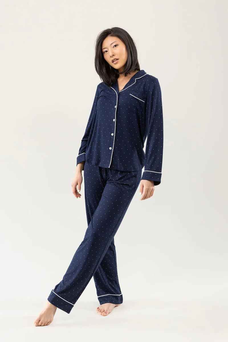 Leikar Button Up Pajama Set For Women Long Sleeve Shirt And Pajama