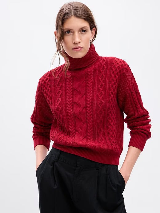 Gap + Cropped Cable-Knit Turtleneck Sweater