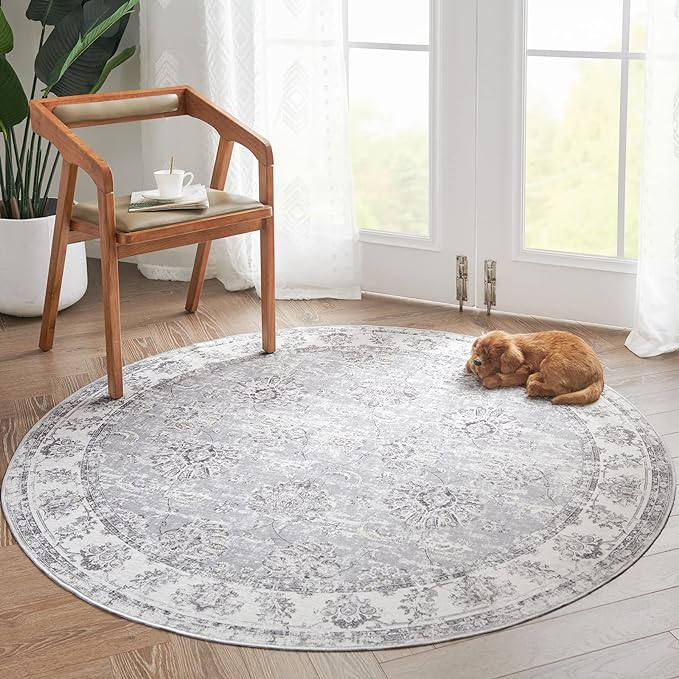 Jinchan + 5′ x 5′ Round Washable Area Rug