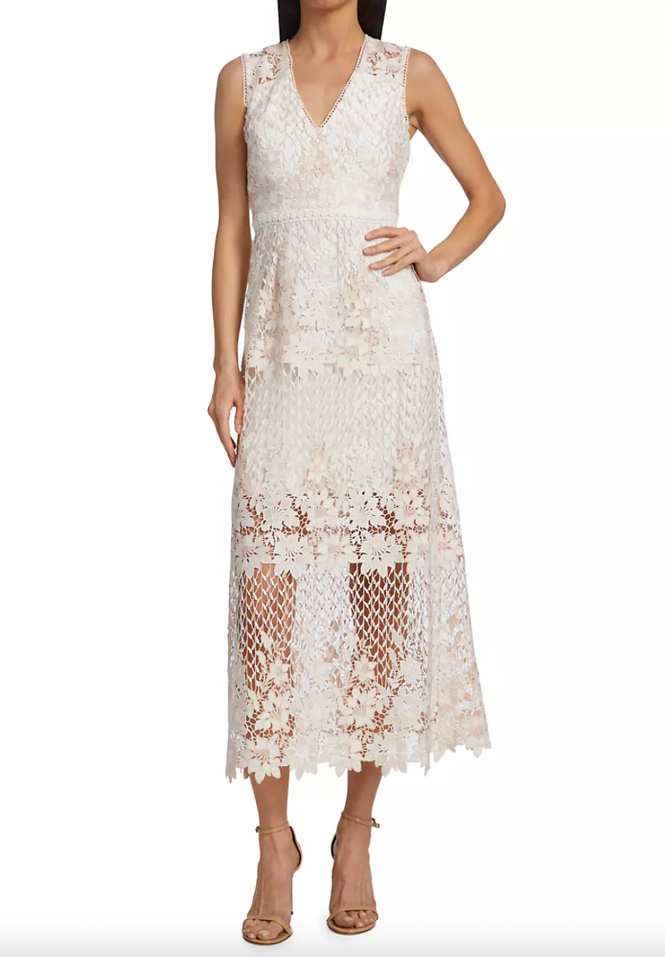 ML Monique Lhuillier + Lace Midi A-Line Dress