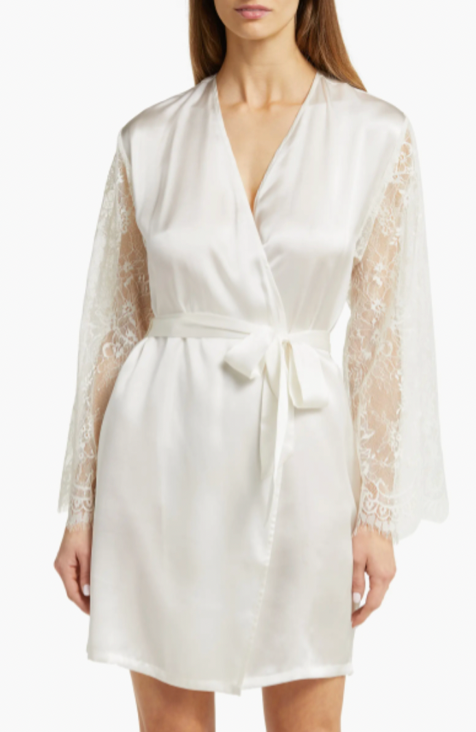 Nordstrom + Lace Trim Washable Silk Robe