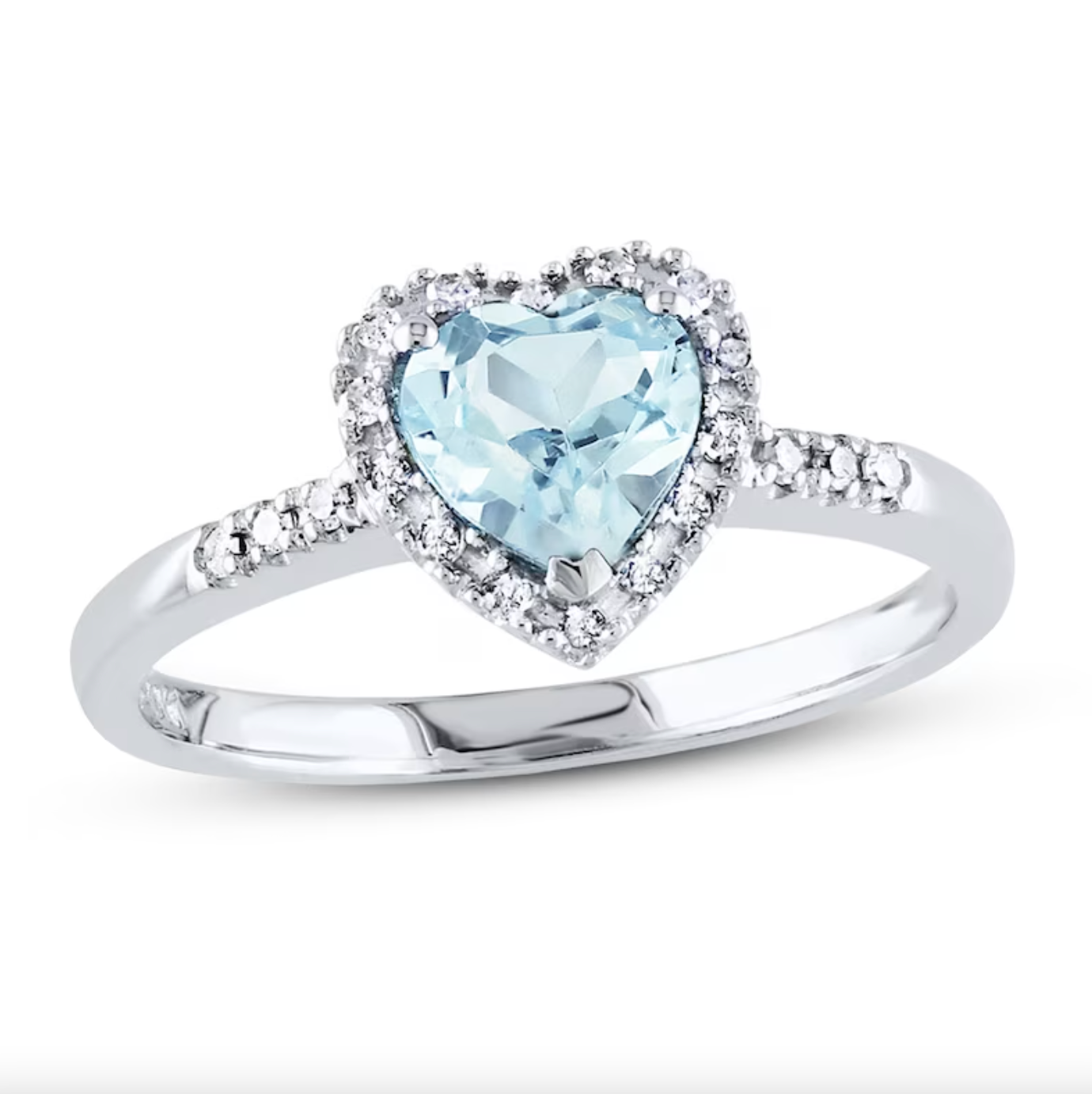 Kay Jewelers + Aquamarine Heart Ring 1/10 ct tw Diamonds Sterling Silver