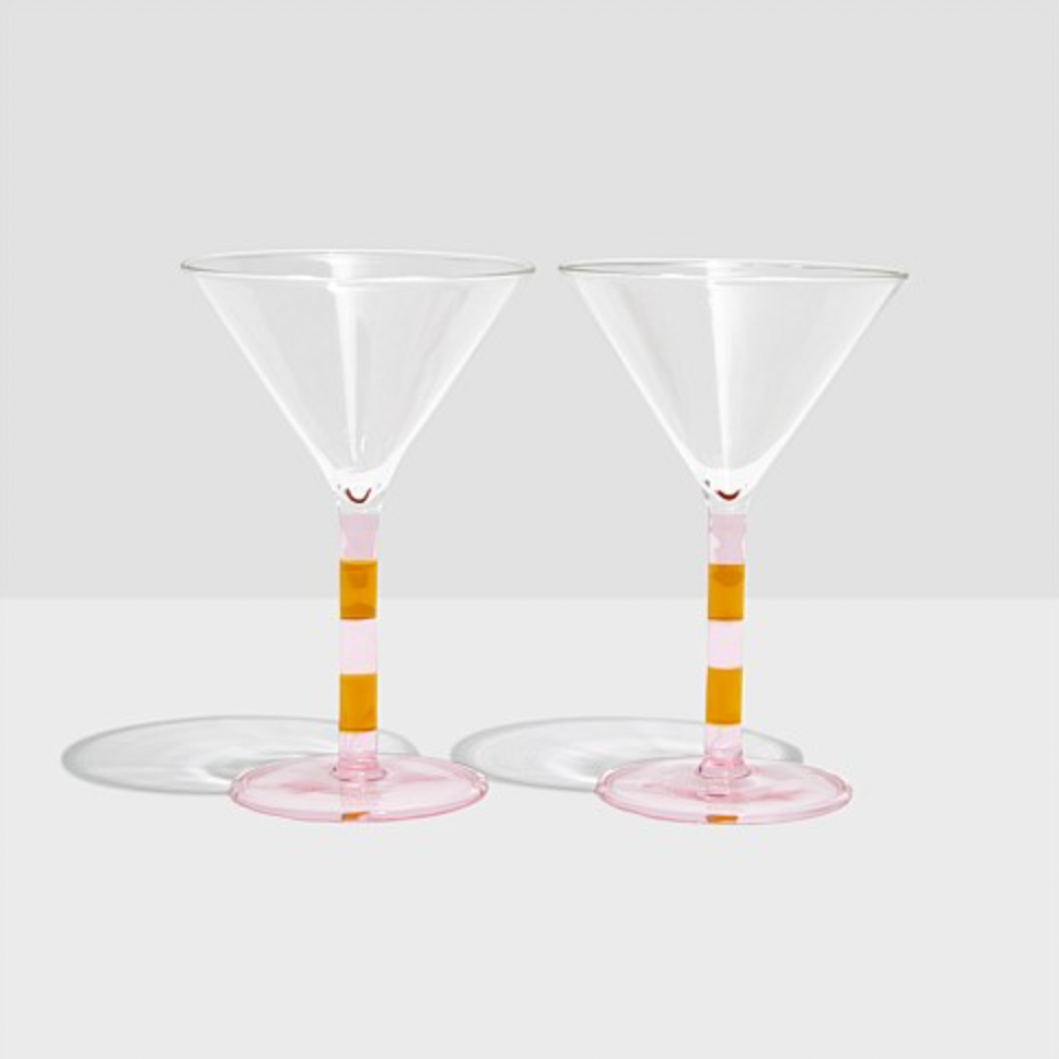 Fazeek Stripe Martini Glasses Set Of 2 Pink Amber 0566