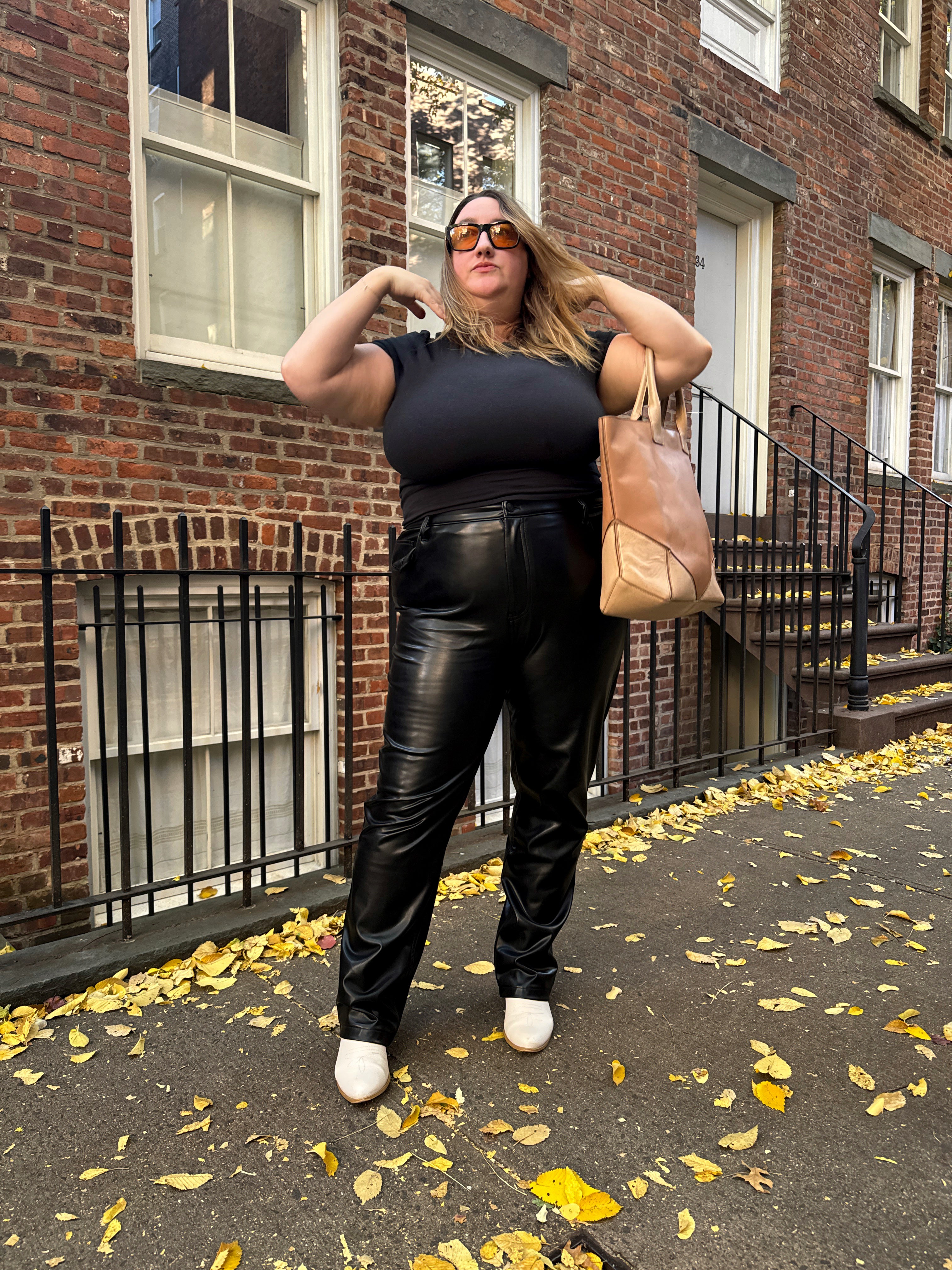 Leather jeans plus size sale