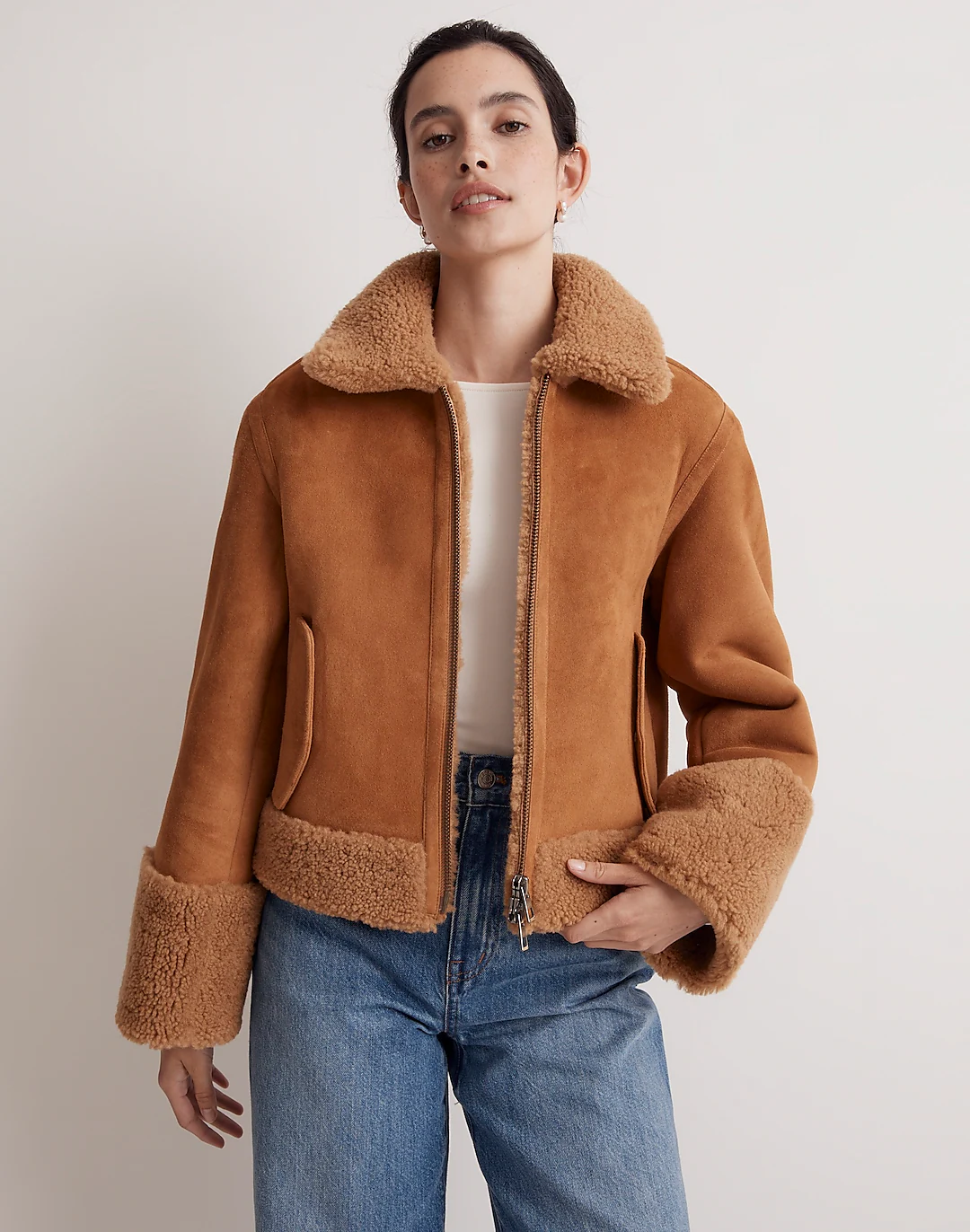 Madewell + Shearling Zip-Front Jacket