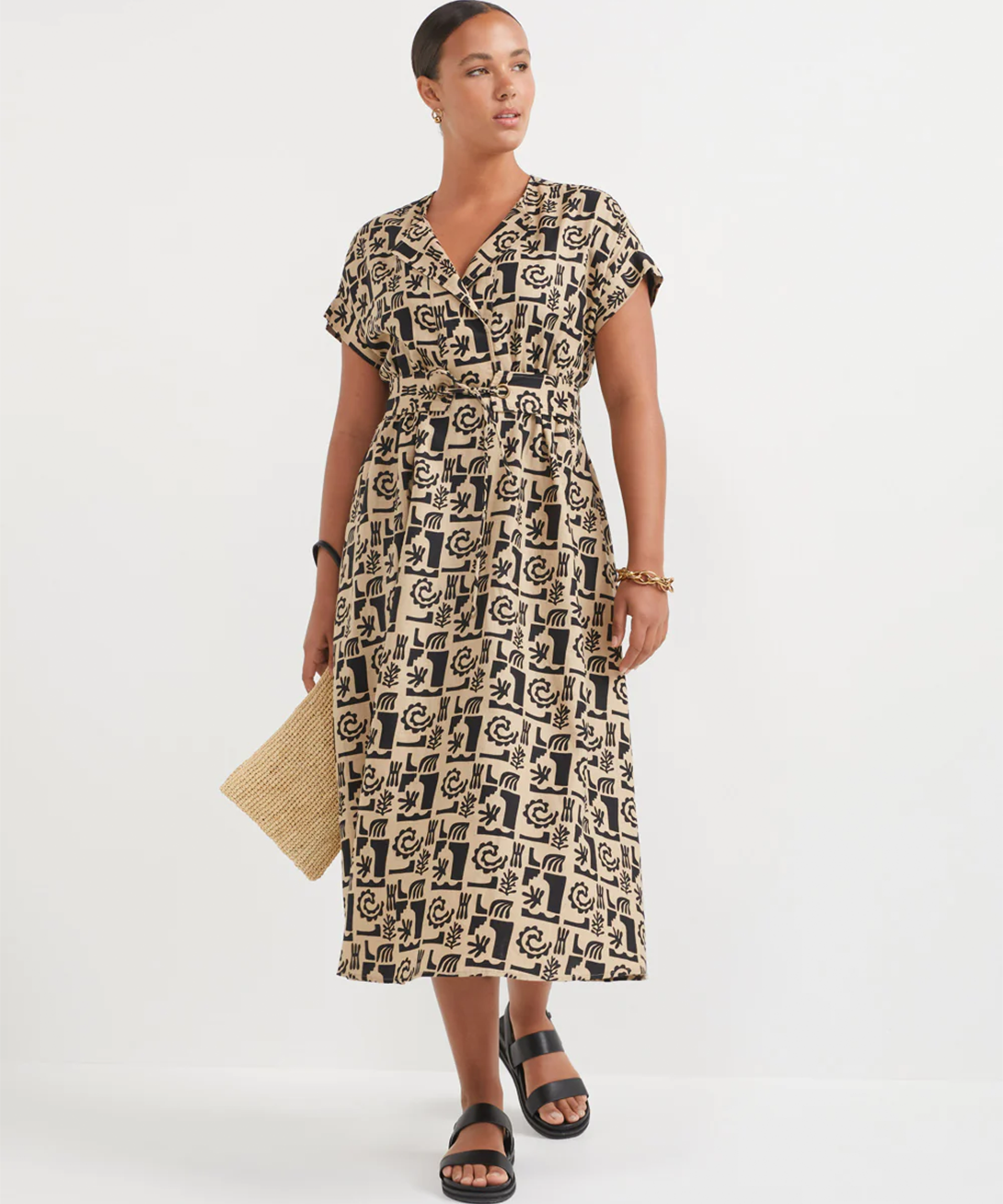 Commonry + The Printed Linen Waisted Dress