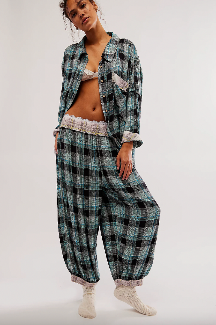 EBERJEY Flannel Long Pajama Set In Plaid Print