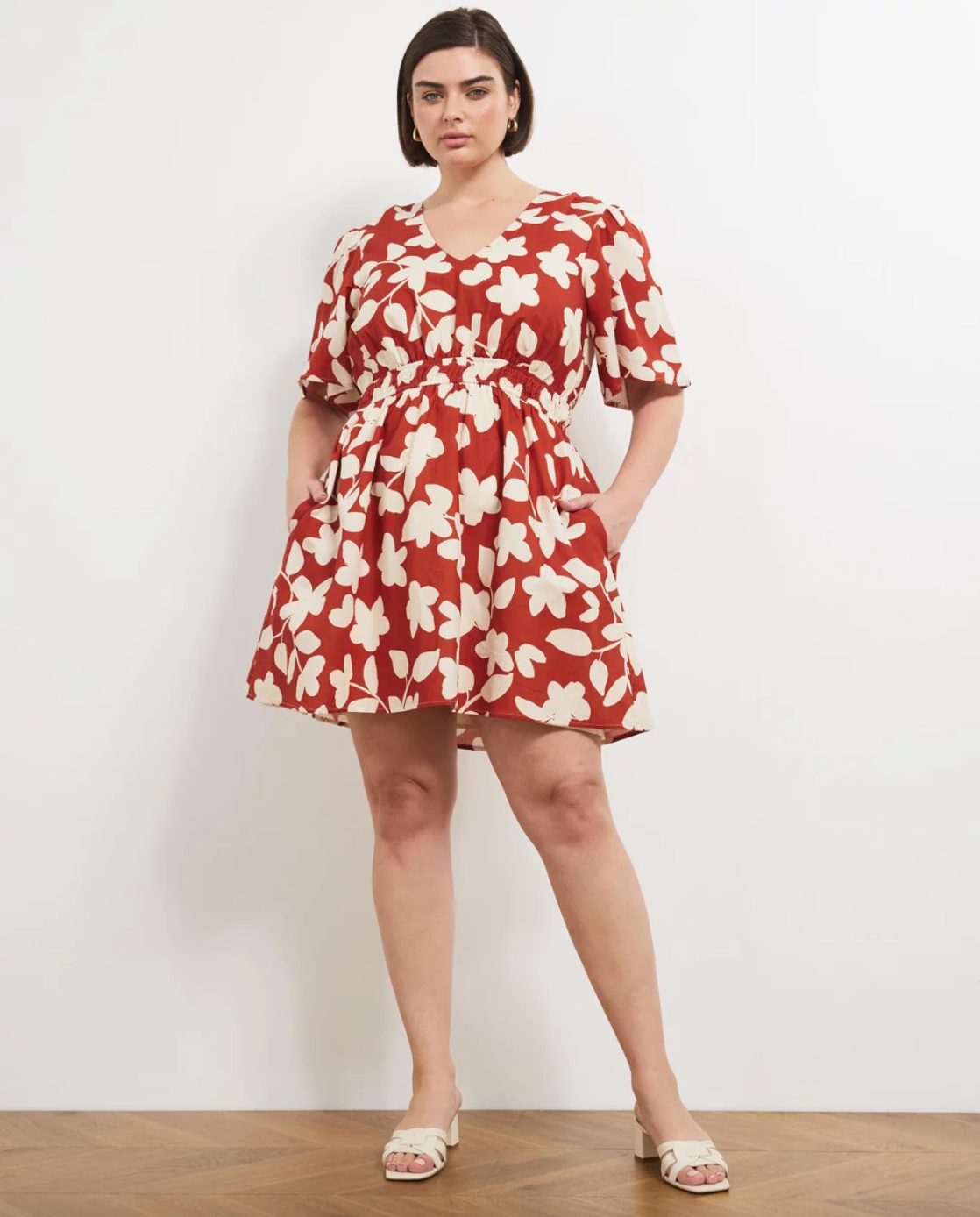 Atmos&Here Curvy + Jasmine Linen Blend Mini Dress