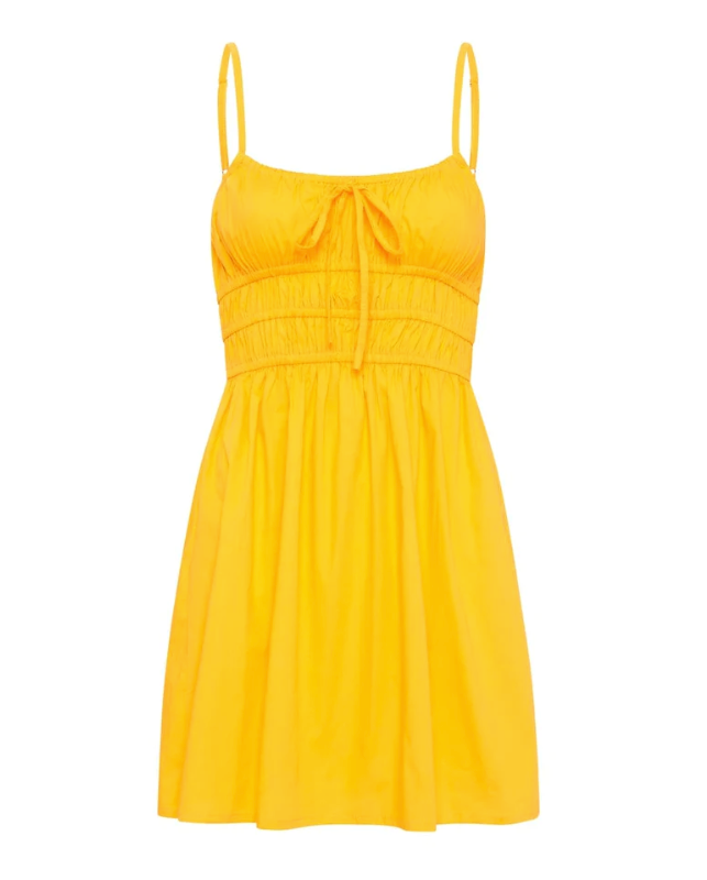 💚 FAITHFULL THE BRAND Lime Green Cette Smocked Linen Mini Dress LARGE 8US  AUS12