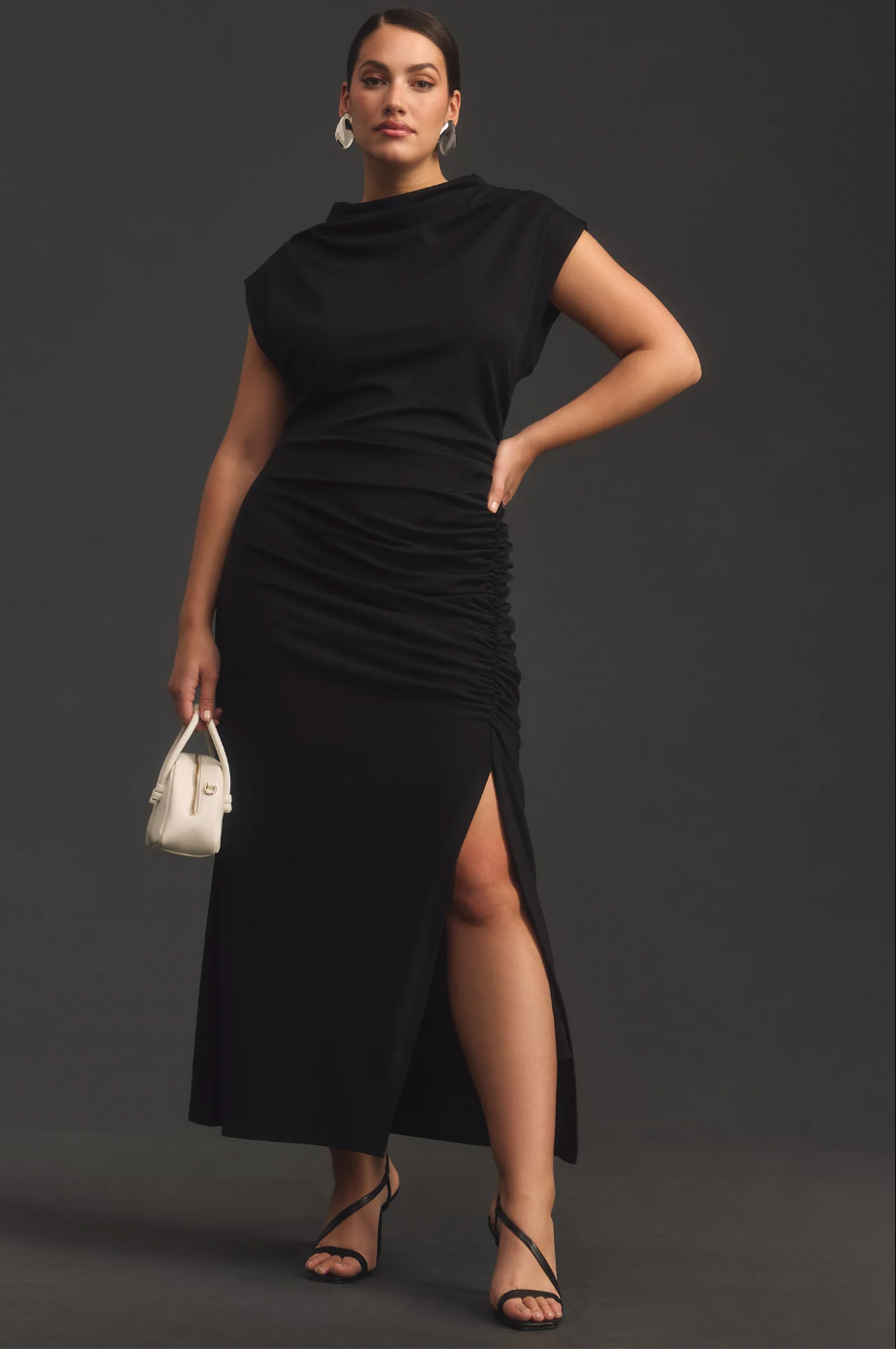 The Maya Ruched Cowl-Neck Dress: Mesh Edition