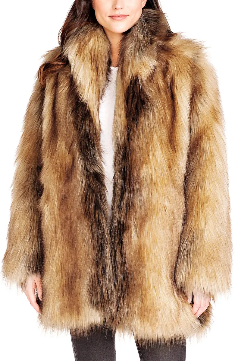 Donna Salyers Fabulous Furs Shawl Collar Faux Fur Coat