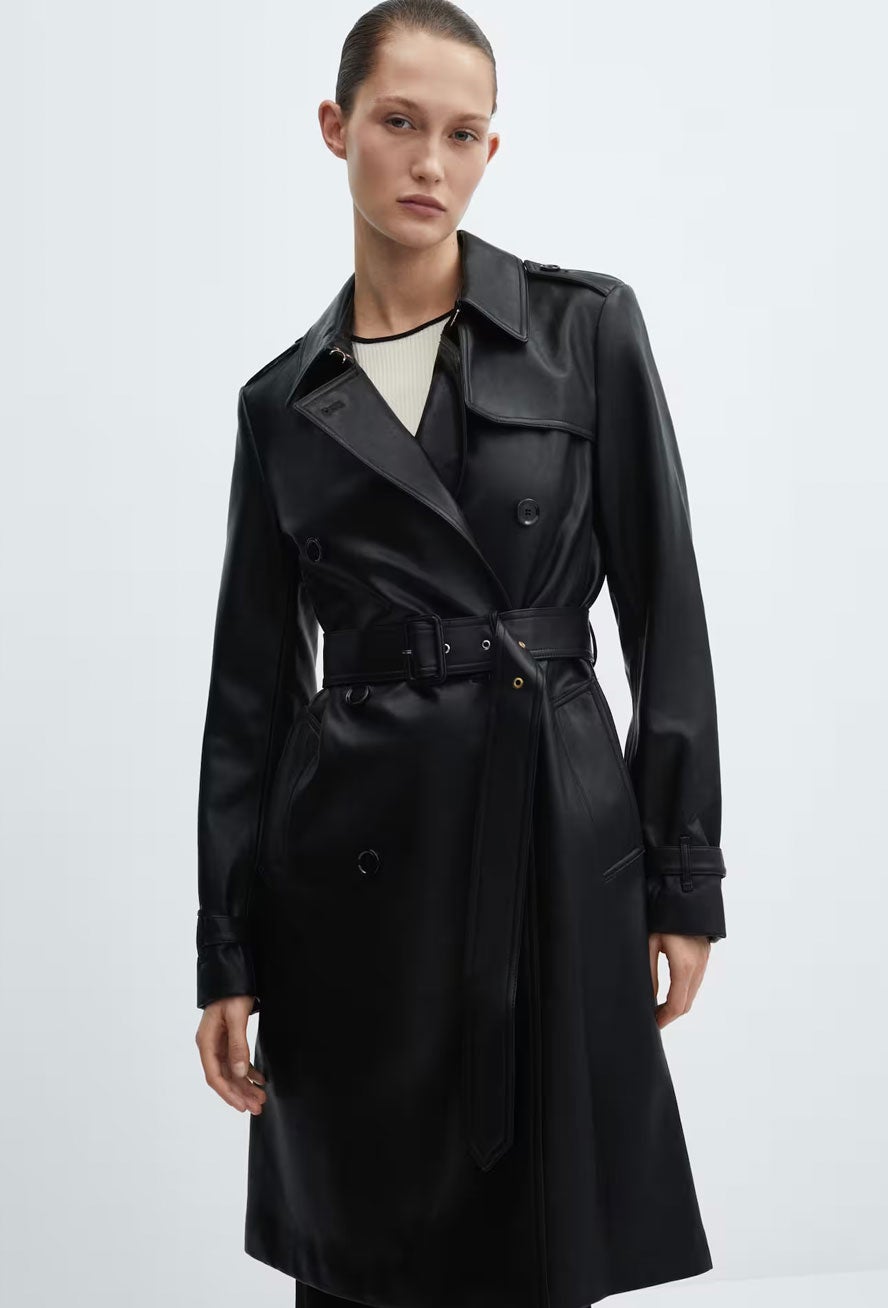 MNG by Mango + Leather-Effect Trench Coat