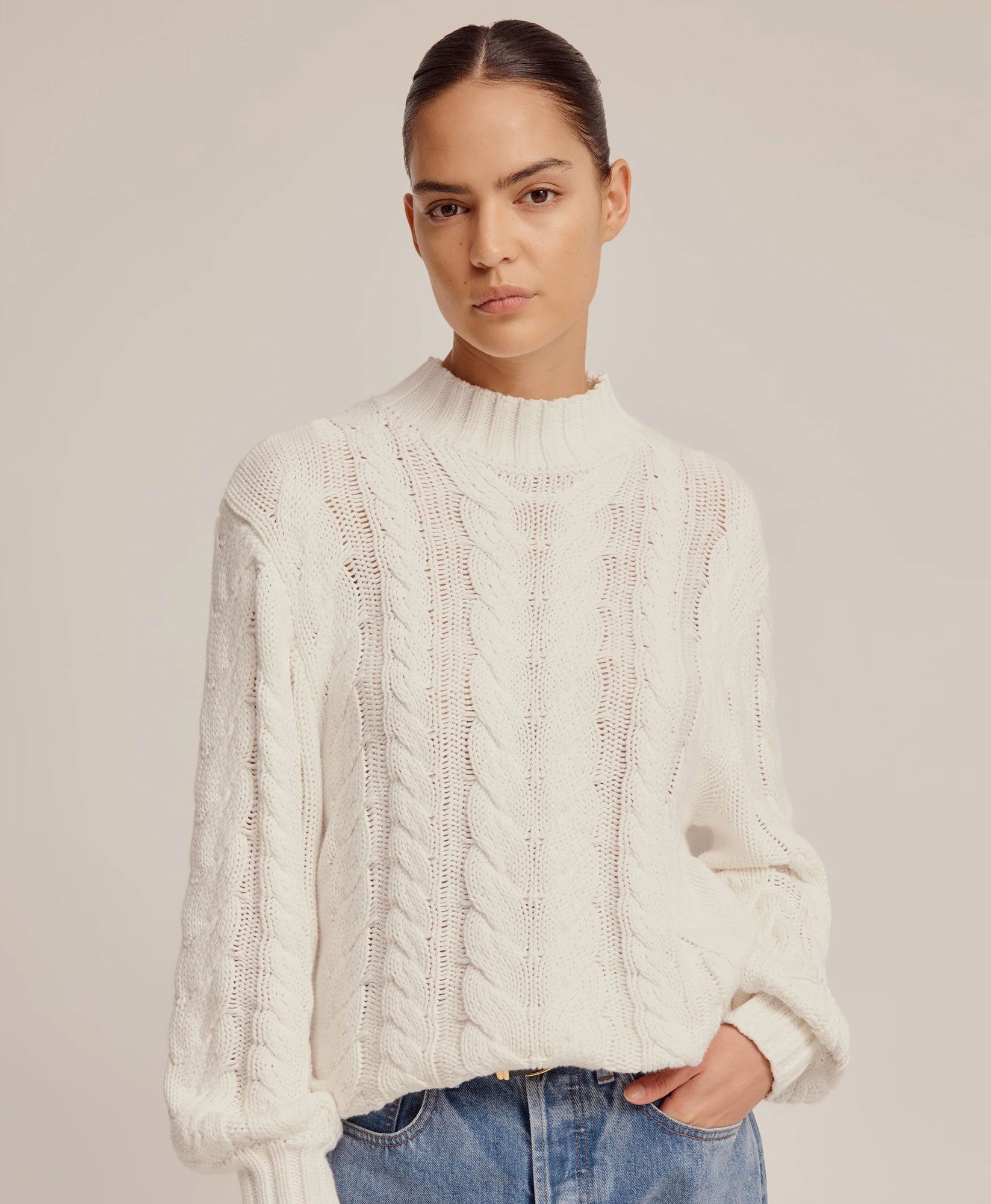 Venroy Cotton Cashmere Cable Knit Sweater