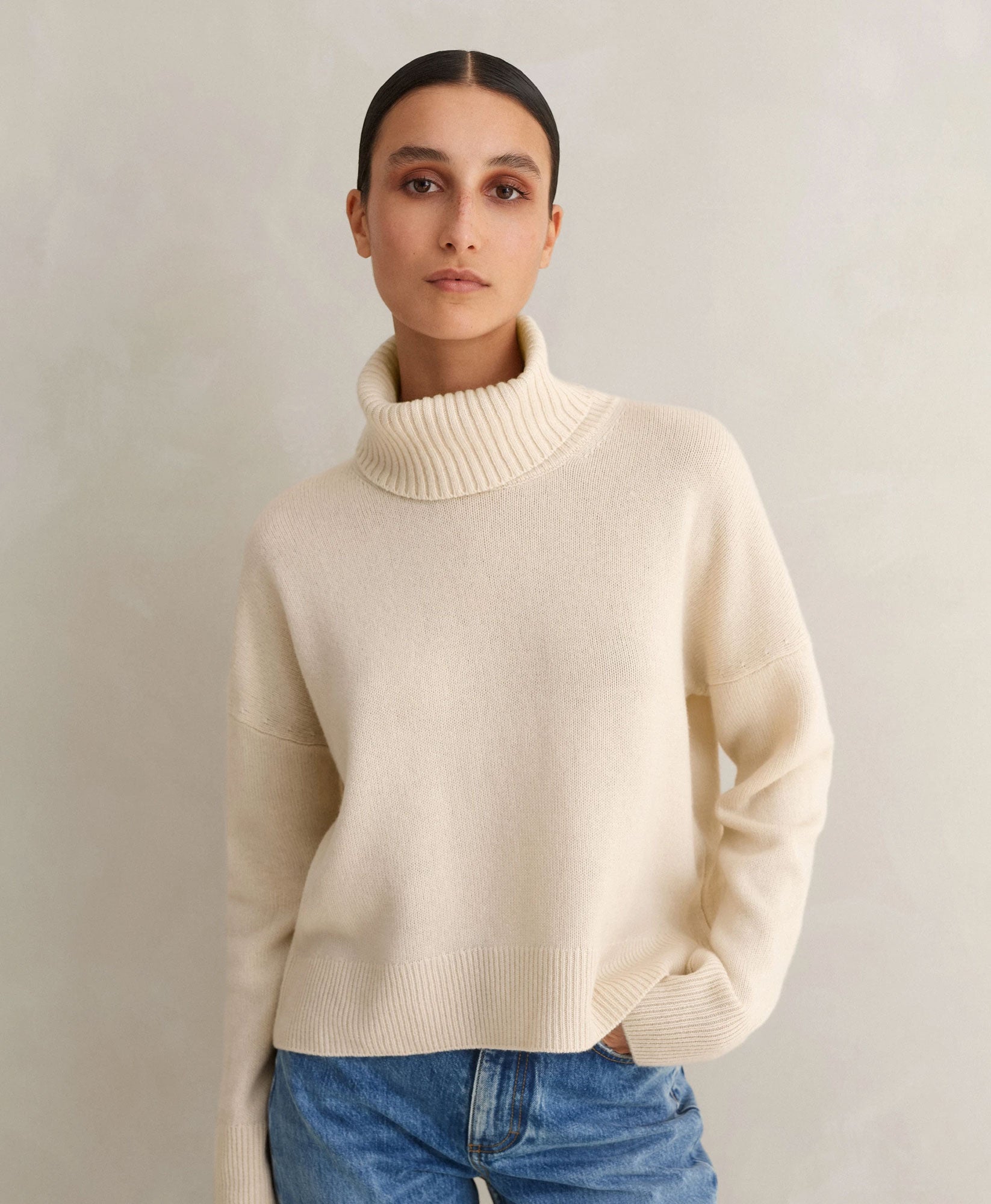 Me + Em + Merino Cashmere Curved Hem Jumper + Snood