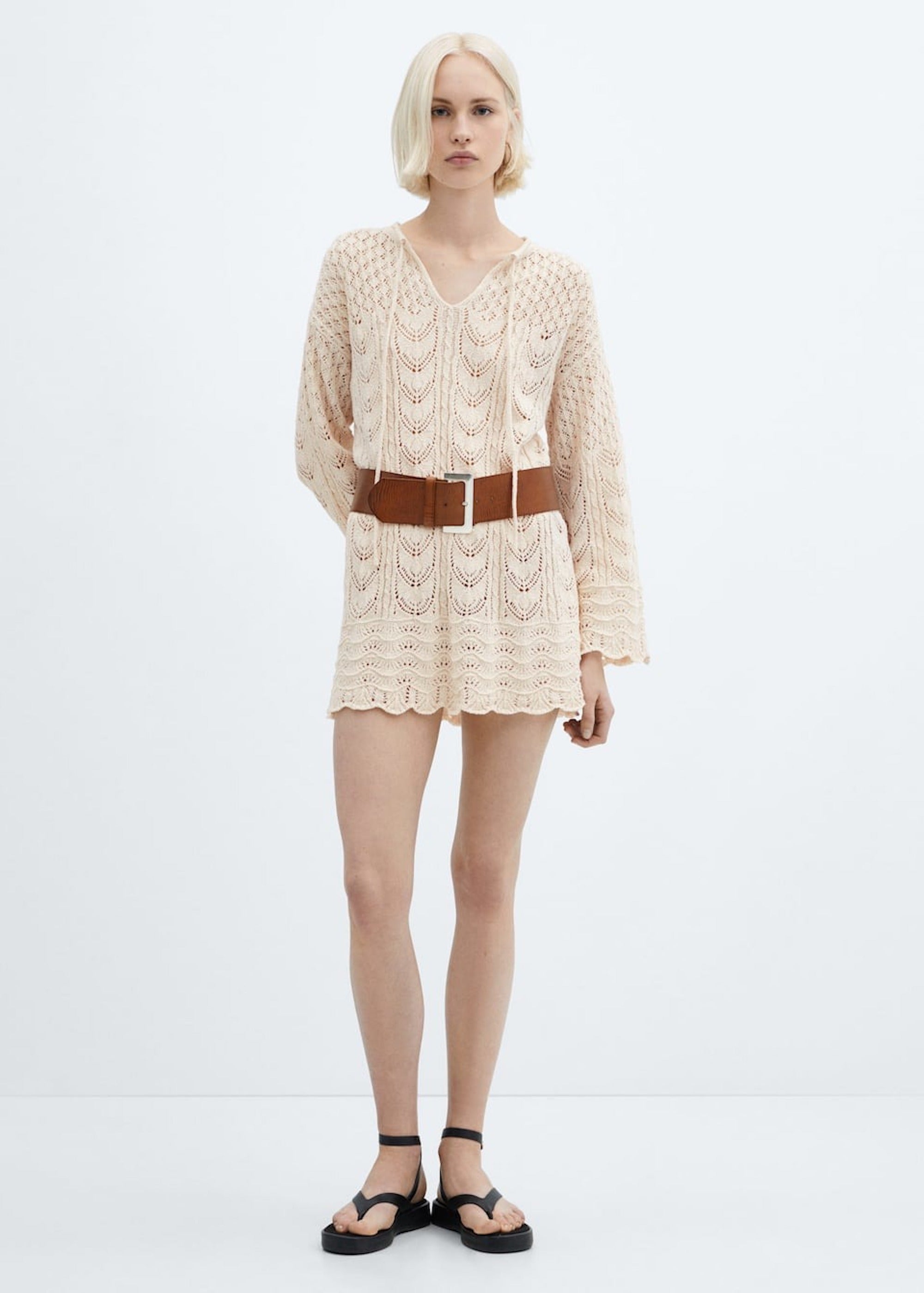 Mango + Flared-Sleeve Crochet Dress