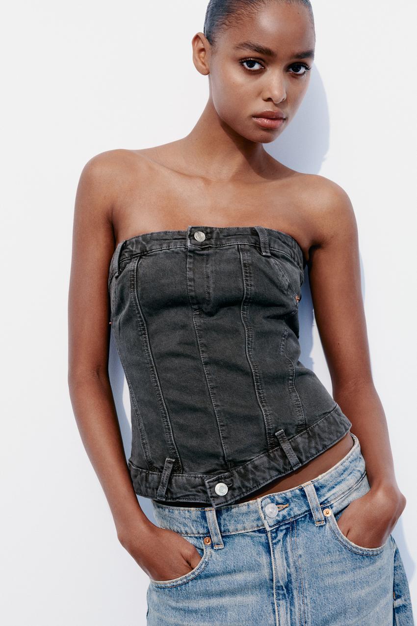 Zara + Corset Style Denim Top TRF