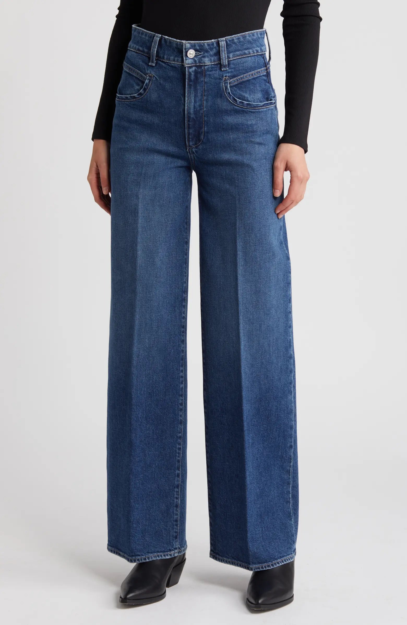 PAIGE + Sasha Seamed Pocket High Waist Wide Leg Jeans