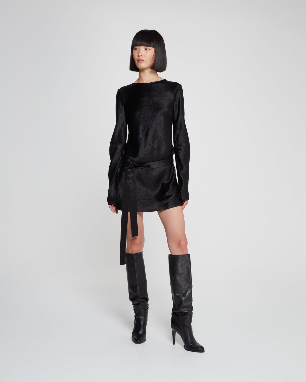 Serena Bute + Satin Long Sleeve Mini Dress