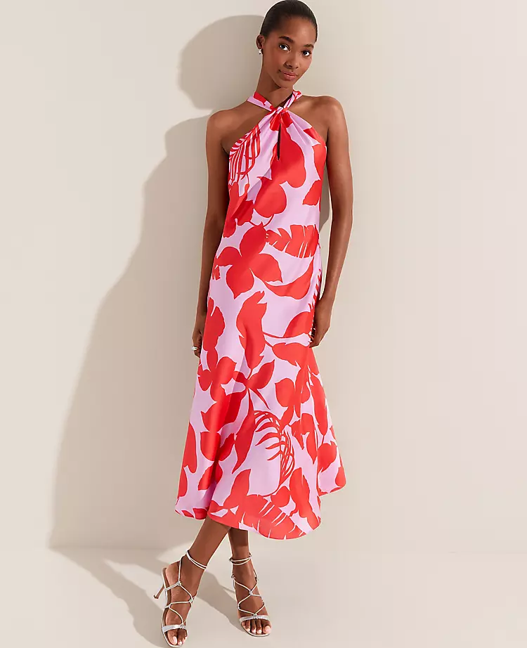 Ann Taylor + Halter Sleeveless Midi Flare Dress