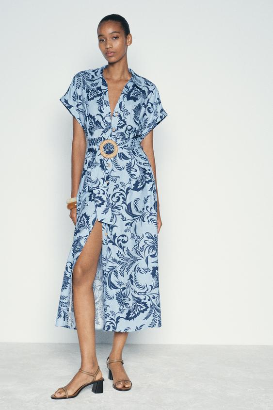 Zara + Printed Long Flowing Dress