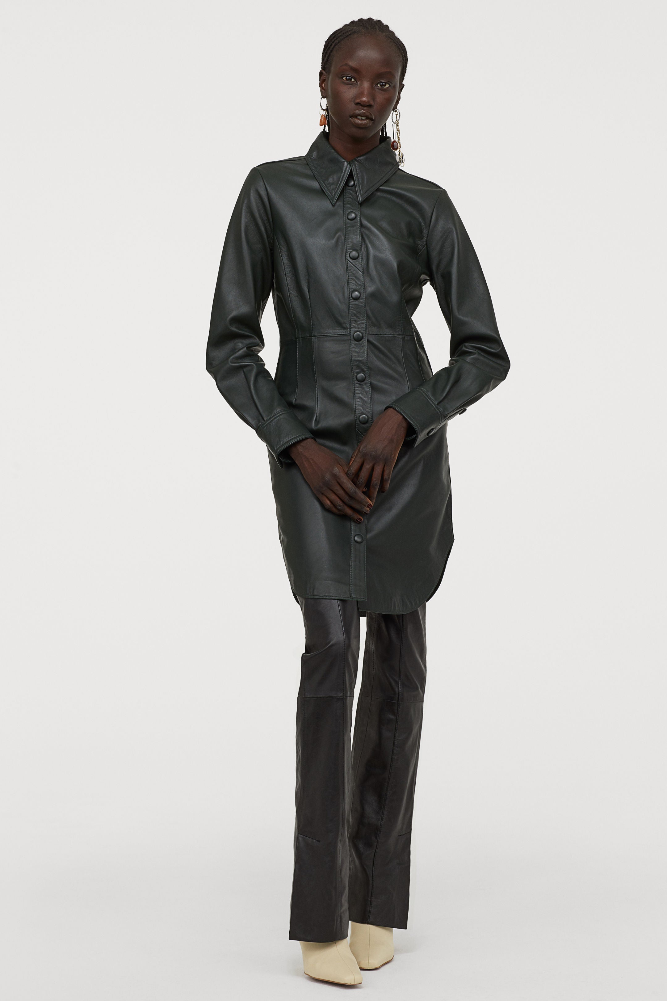 H&M + Long Leather Shirtdress