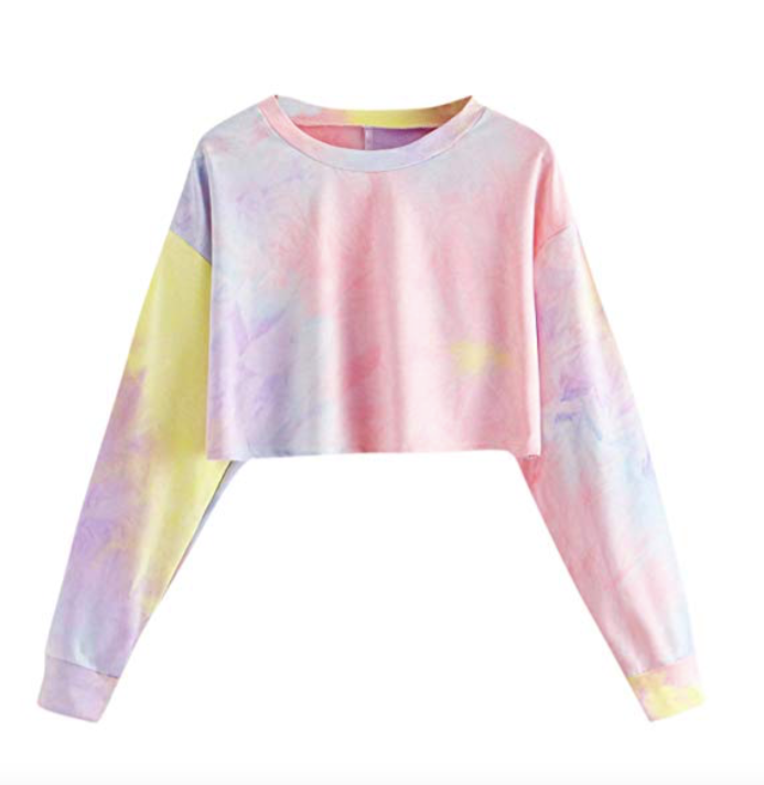 SweatyRocks Women's Casual Loose Short Sleeve Tie Dye Printed Crop Top  T-Shirt