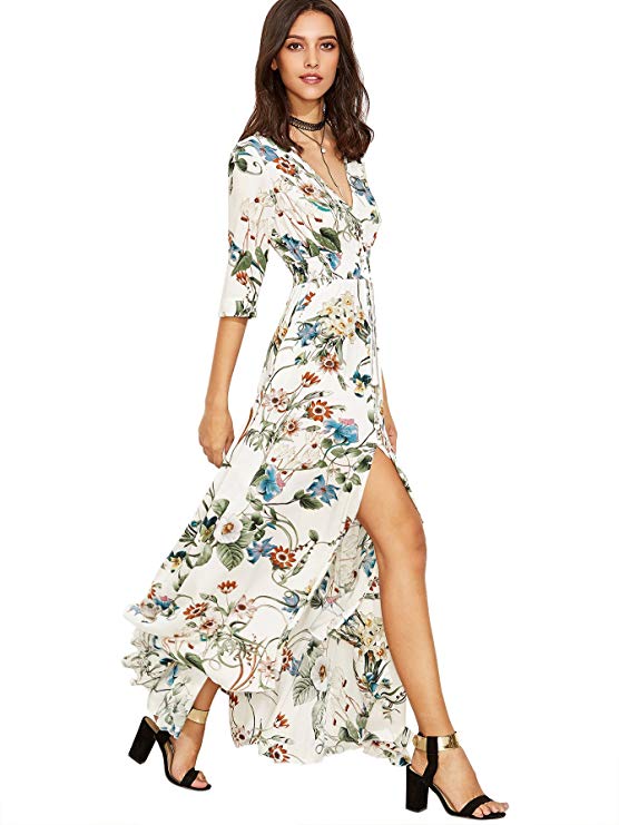 Milumia Button Front Floral Flowing Maxi Dress