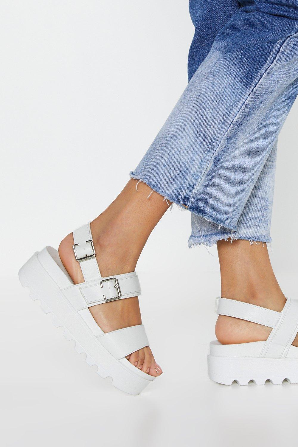 Nasty Gal + Work Your Way Up Faux Leather Platform Sandals