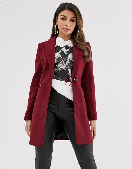 asos design boyfriend coat with zip pocket