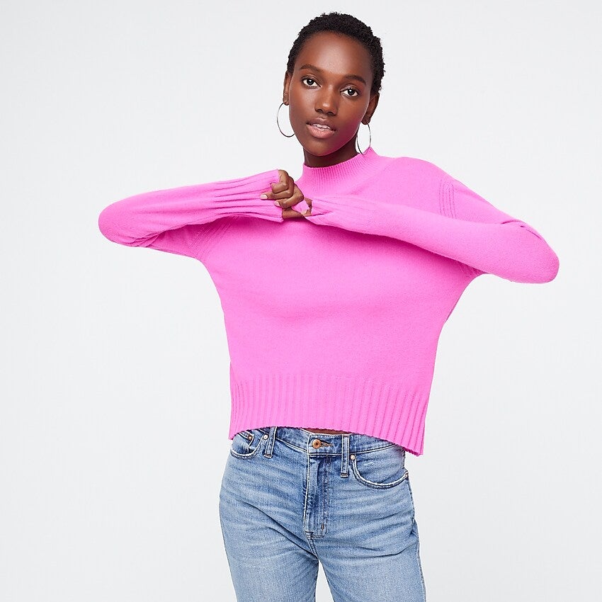 J.Crew + Long-Sleeve Everyday Cashmere Mockneck Sweater