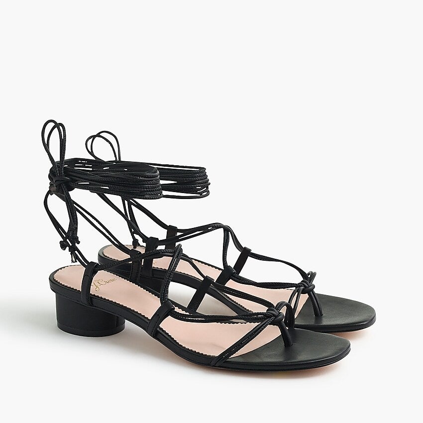 J.Crew + Lace-Up Strappy Sandals In Black Leather