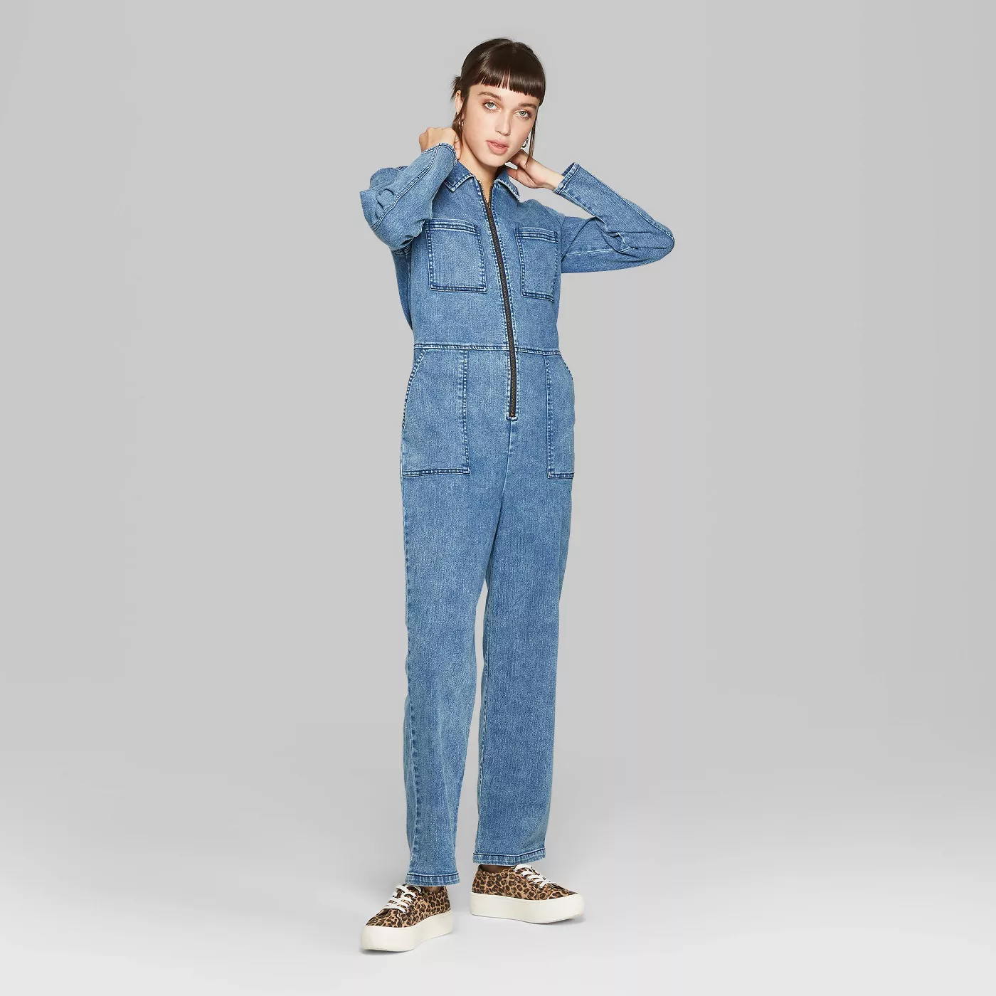 Wild Fable + Long Sleeve Collared Zip-Front Utility Jumpsuit