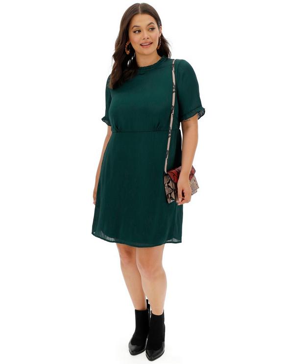 Simply Be + Dark Teal Satin Tea Dress