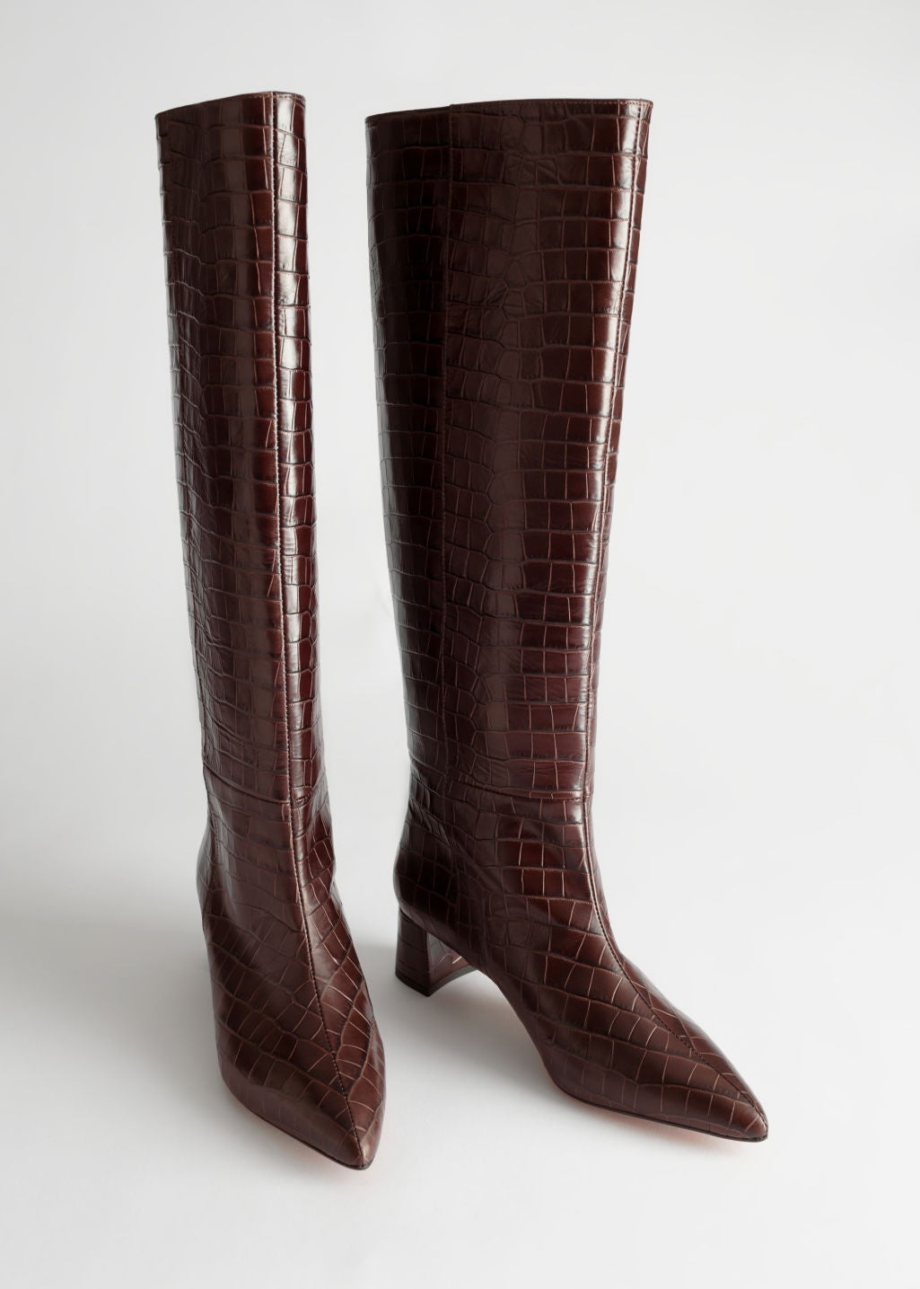 mock croc knee high boots