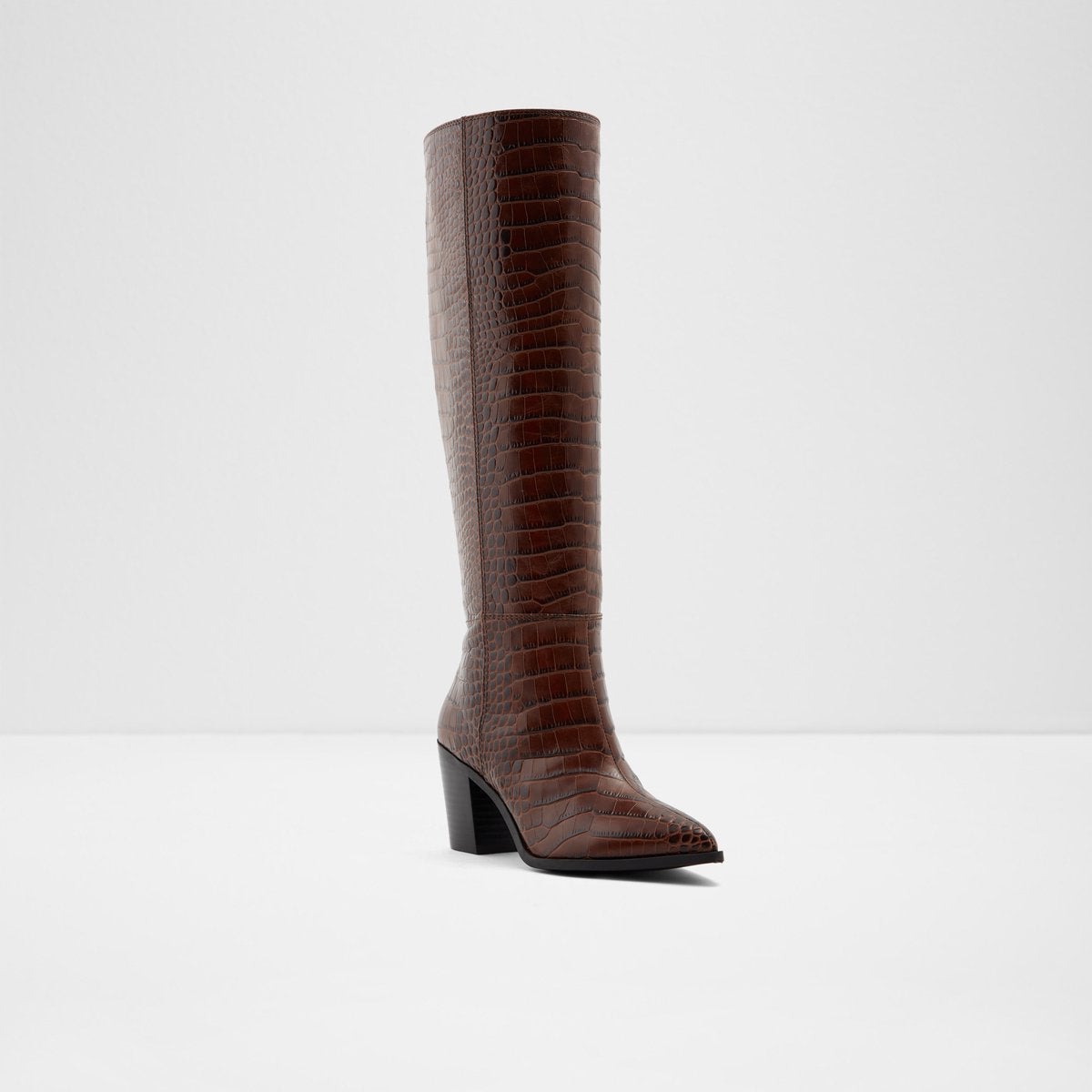 brown croc knee high boots