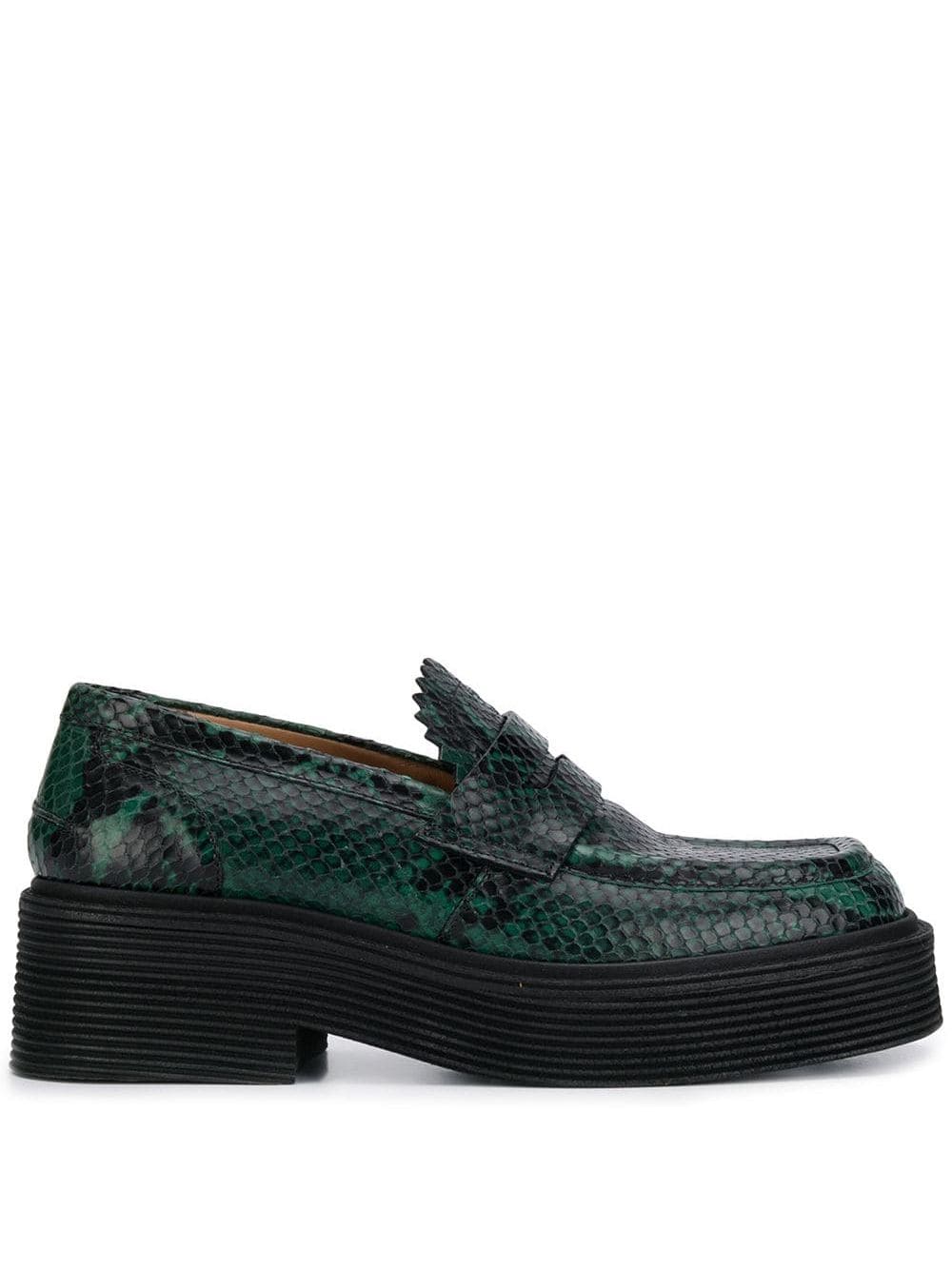 snakeskin print loafers