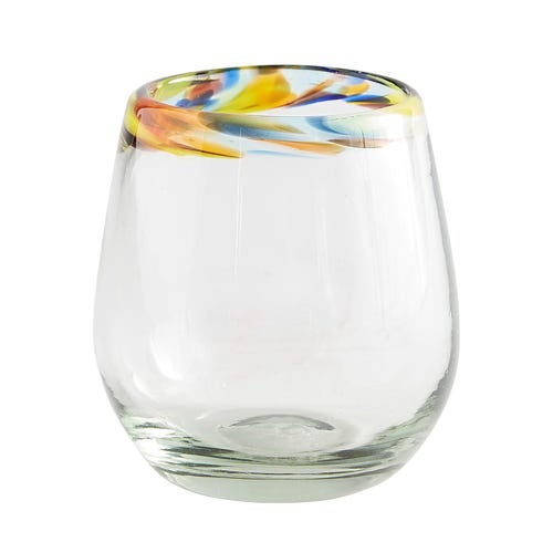 Confetti Rim Hand Blown Stemless Wine Glasses | Colorful Glassware
