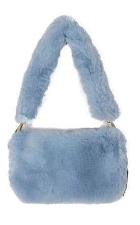 blue faux fur bag