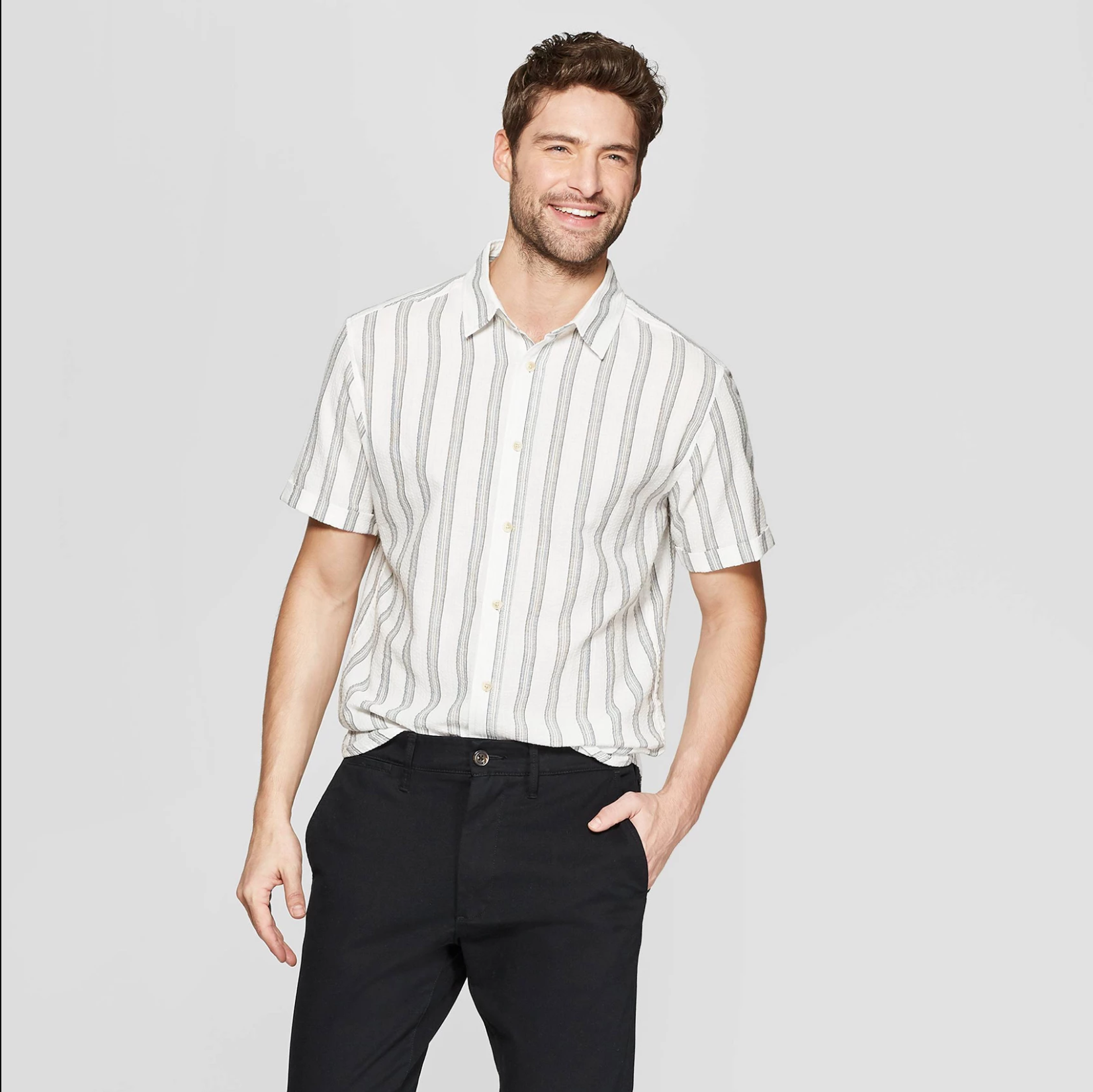 Goodfellow & Co. + Striped Short Sleeve Novelty Button-Down Shirt