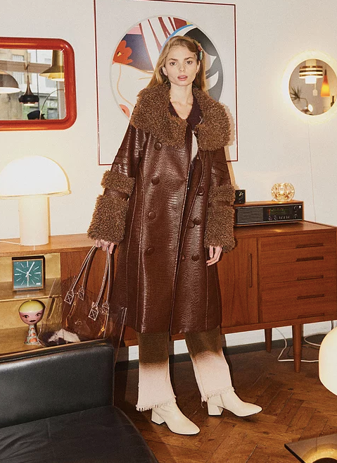 House Of Sunny + Vegan Fur And Leather Chocolate Penny Coat