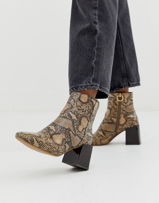 snakeskin print booties