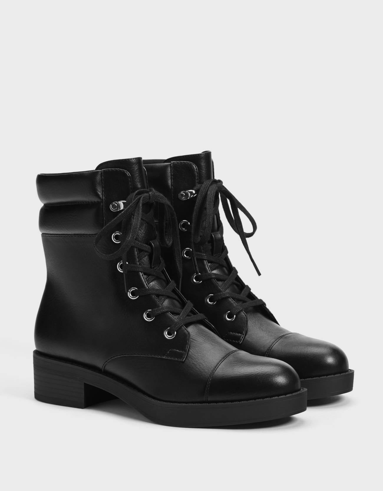 Bershka + Lace-Up Flat Ankle Boots