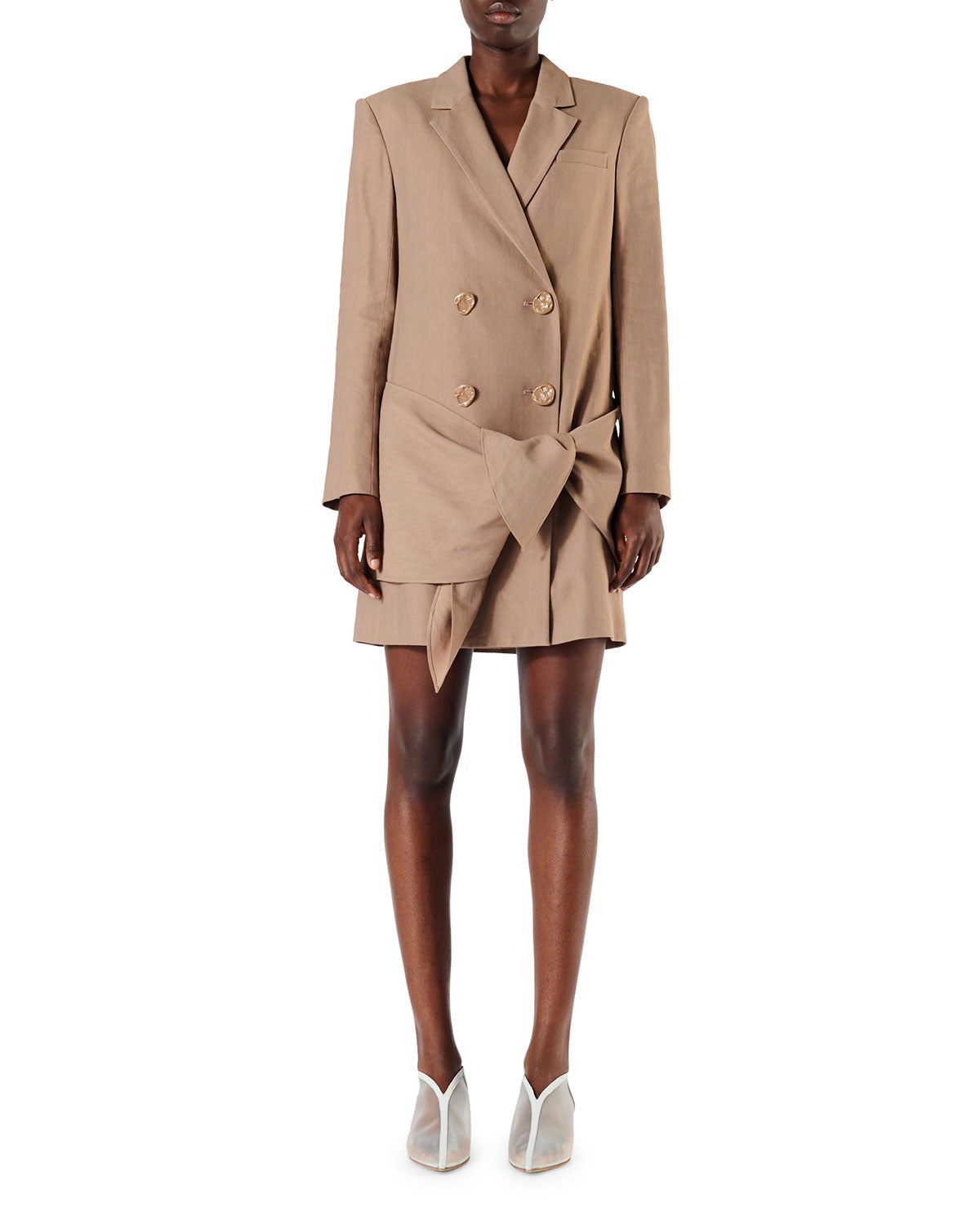 Tibi + Linen-Viscose Blazer Dress with Removable Tie