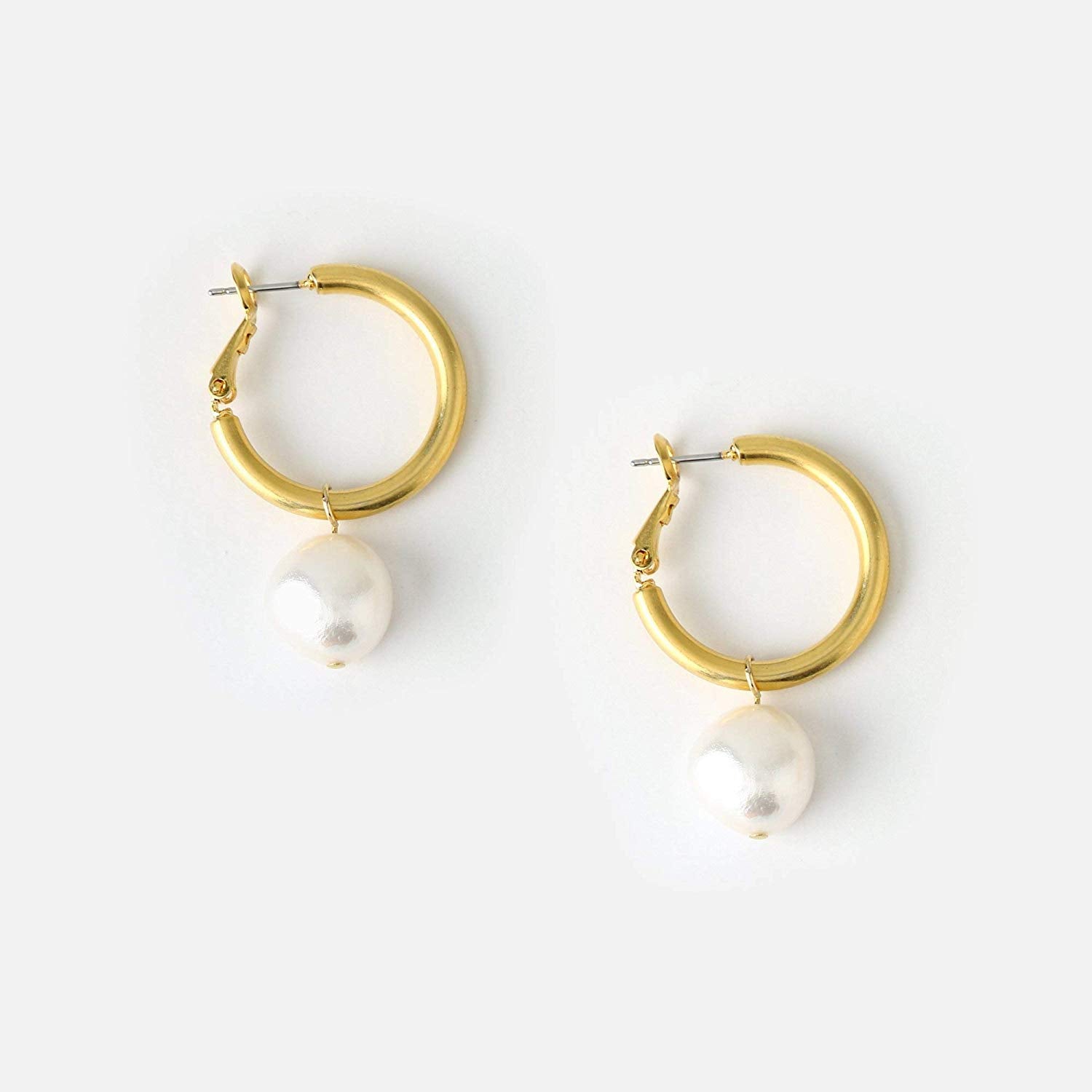 Believe London + Pearl Drop Hoop Earrings