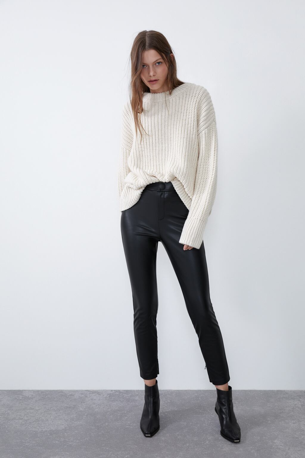 Zara black satin split front legging. size S. - Depop
