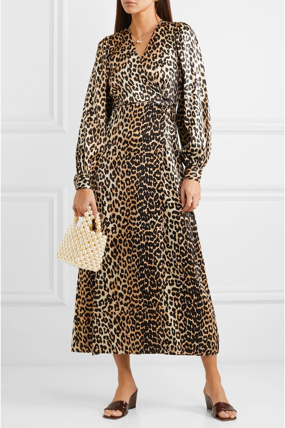 Leopard satin wrap clearance dress